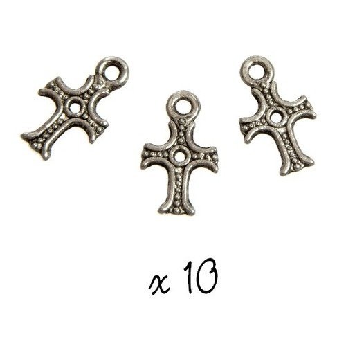Breloque croix argenté, lot de 10, pendentif métal (860) 