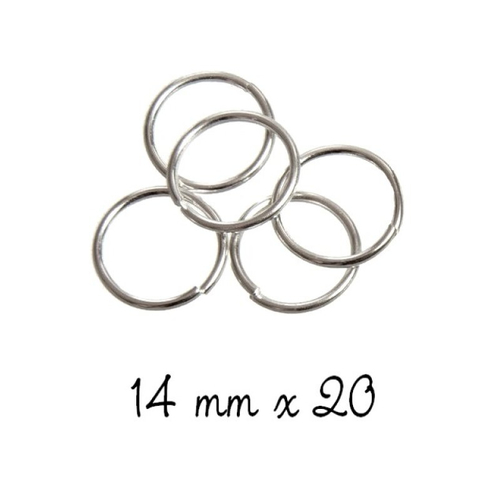 20 anneaux de jonction ronds ouverts 14 mm, épaisseur 1,5 mm, métal argenté clair