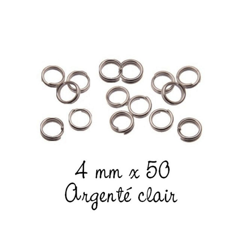 50 anneaux doubles 4mm métal argenté clair 