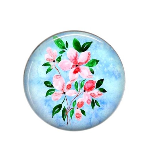 Cabochon résine 20mm rond bouquet fleurs 12