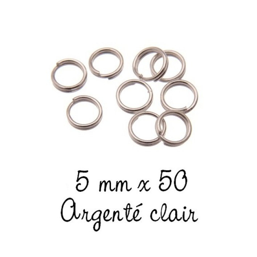 50 anneaux doubles 5mm métal argenté clair 