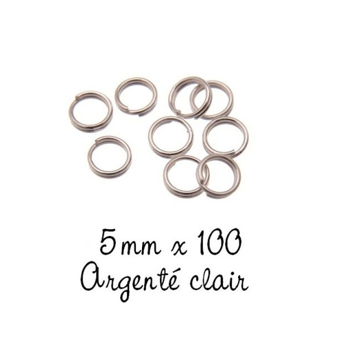 100 anneaux doubles 5mm métal argenté clair 