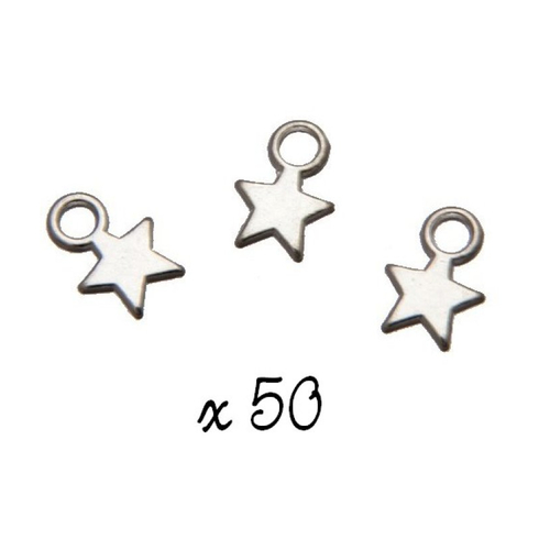 Breloque étoile, métal argenté, lot de 50 (452a)