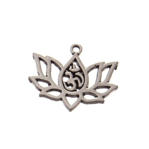 Breloque fleur de lotus sahasrara, pendentif métal argenté, vendu à l'unité (892)