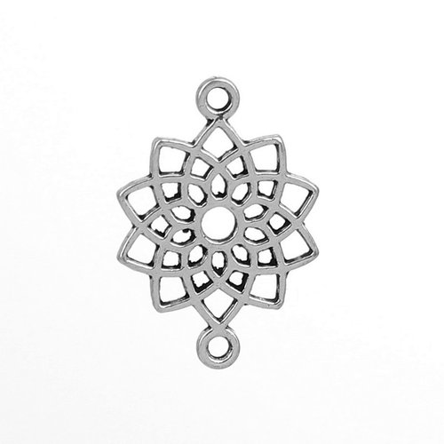 Breloque connecteur fleur yoga étoile, 24x14 mm, métal argenté, lot de 4 (c213)