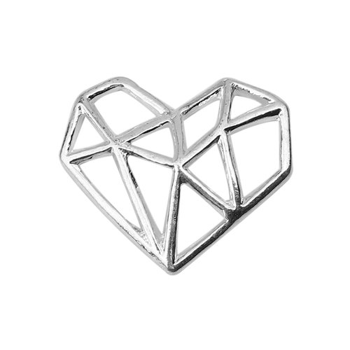 Breloque connecteur coeur origami, 20x17 mm, métal argenté, vendu à l'unité (912)