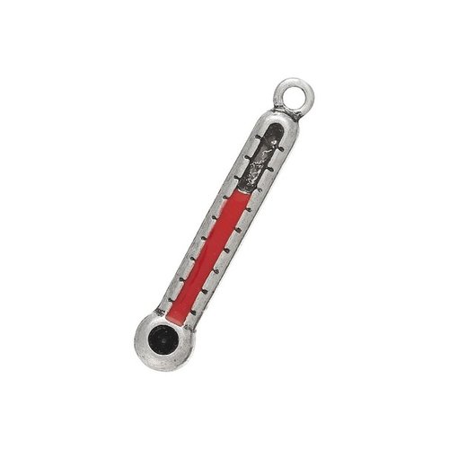 Breloque thermomètre, 33 x 6 mm, métal argenté et émail, vendu à l'unité (918)