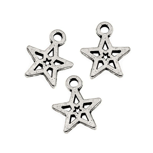 Breloque petite étoile, 10x9mm, métal argenté, lot de 10, (968)
