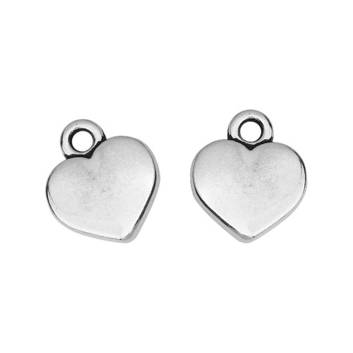 Breloque coeur, 12 x 10 mm, métal argenté, lot de 2 (1042)