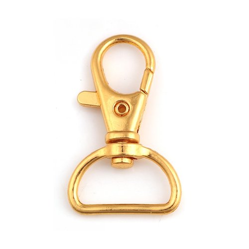 Grand fermoir mousqueton pivotant porte-clé, métal doré, vendu à l'unité (fe34)