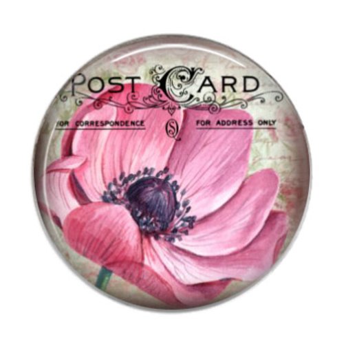 Cabochon résine fleur vintage timbre, 20 ou 25 mm, rond, à coller 01