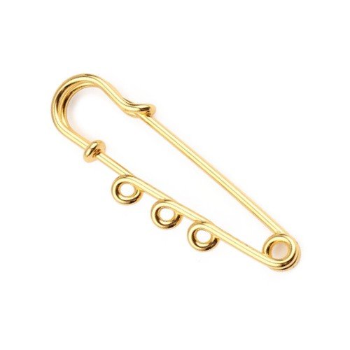 Épingle support broche 3 anneaux, 5 cm, métal doré, vendu à l'unité