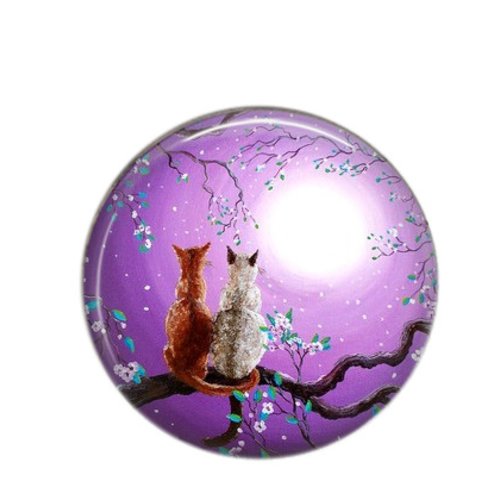 Cabochon rond résine 20 ou 25 mm, chat au clair de lune 19