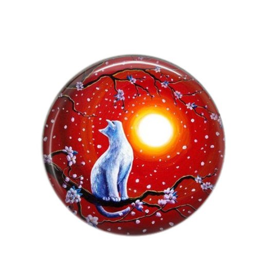 Cabochon rond résine 20 ou 25 mm, chat au clair de lune 24