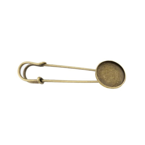 Broche épingle support pour cabochons 20 mm, métal couleur bronze, vendu à l'unité
