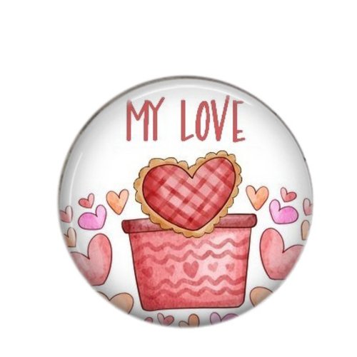Cabochon rond résine 20 ou 25 mm, coeur love 102