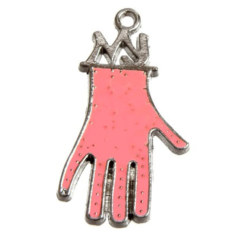Breloque gant rose, métal argenté et émail, vendu à l'unité (760)
