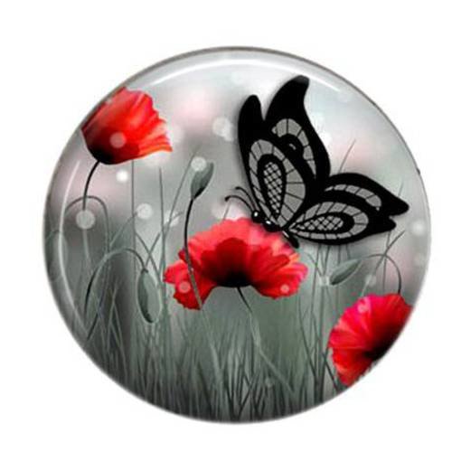 Cabochon résine coquelicot 25mm rond 15 papillon 