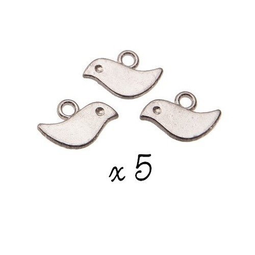 Breloques oiseau argenté (x5) pendentif métal (396)