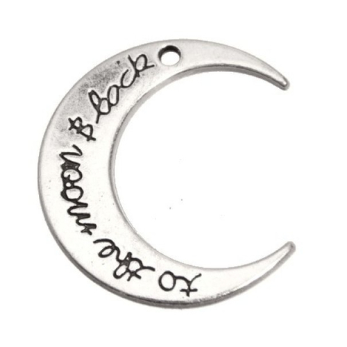 Breloque croissant de lune, métal argenté, vendu à l'unité  (726)