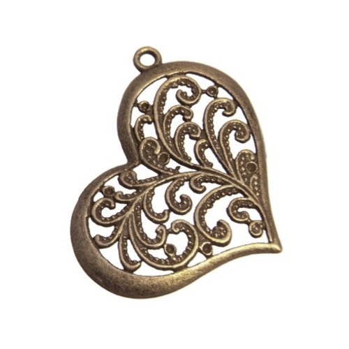 Breloque cœur filigrane bronze, vendu à l'unité (711)