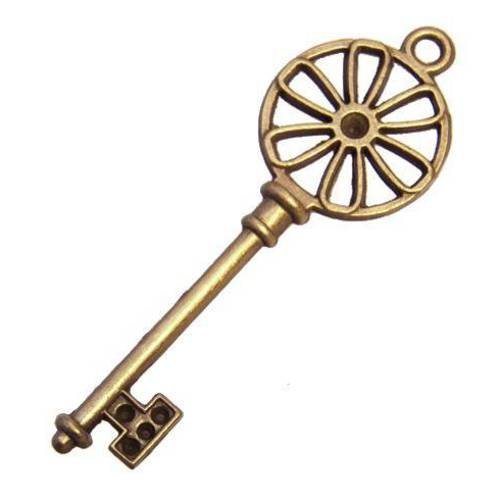 Breloque grande clé, 64 x 21 mm, mm, métal couleur bronze, vendu à l'unité (709)