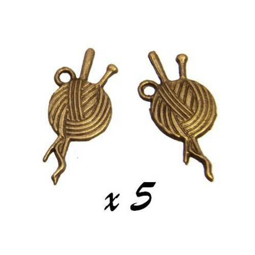 Breloque pelote de laine bronze (x5) pendentif métal brag-687 