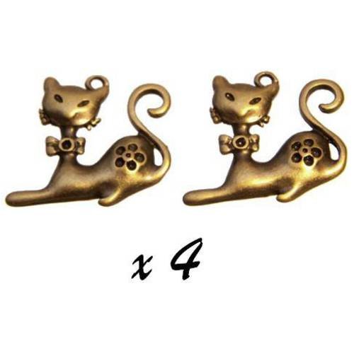 Breloque chat bronze (x4) pendentif métal brag-676 