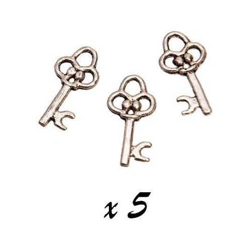 Breloque clé - clef argenté (x5) pendentif métal brag-672 