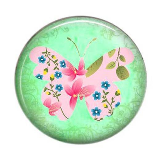 Cabochon résine papillon patchwork rond 25mm 07 