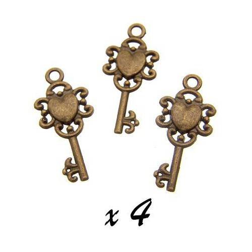 4 x breloque clé clef pendentif métal bronze brag-622 
