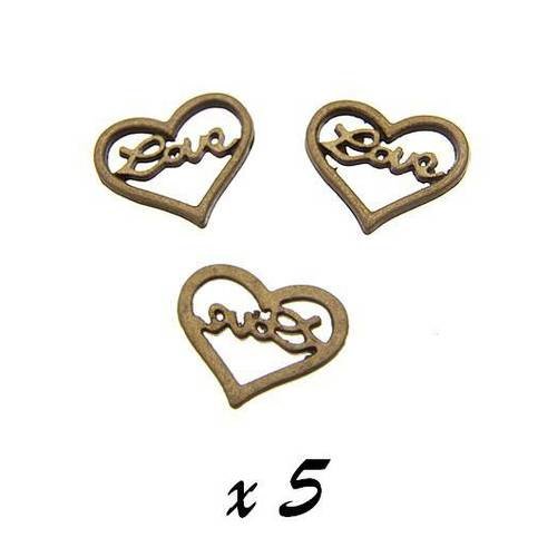 5 x breloque coeur love pendentif métal bronze brag-621 