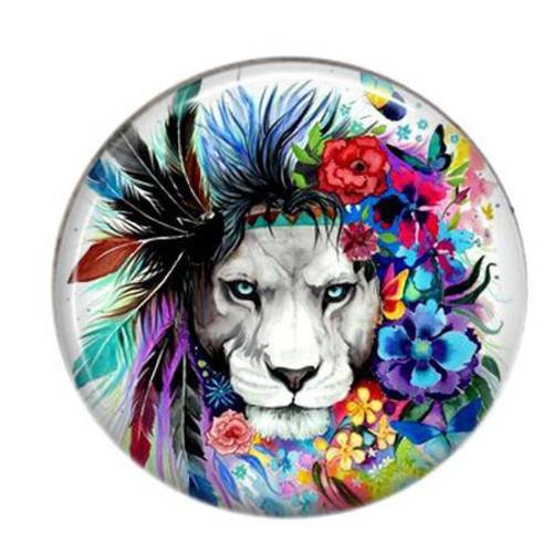 Cabochon rond résine 25mm multicolore 13 lion 