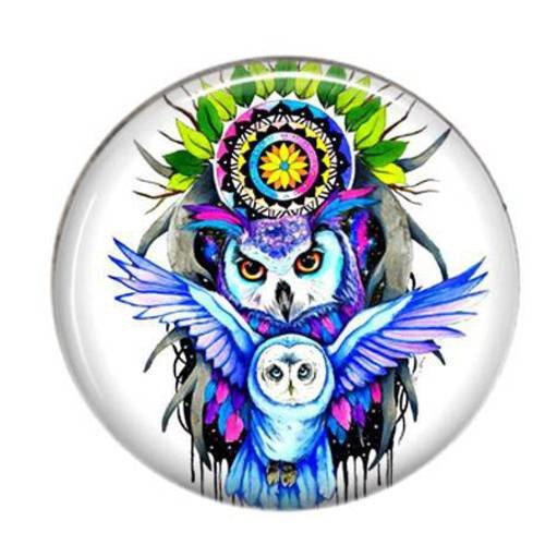 Cabochon rond résine 25mm multicolore 09 hibou 