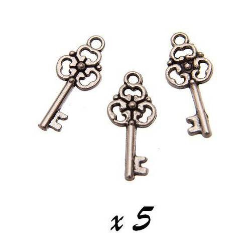 5 x breloque clé - clef pendentif métal argenté brag-611 