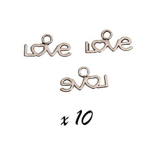 10 x breloque mot "love" pendentif métal argenté brag-559 