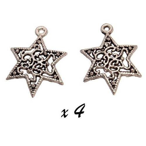 Breloque étoile argenté (x4) pendentif métal brag-536 