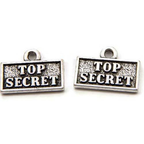 2 x breloque "top secret" pendentif métal argenté brag-470 