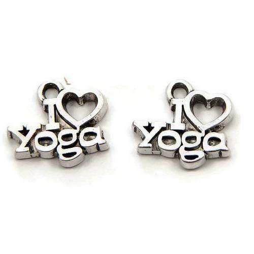 2 x breloque "i ♥ yoga" pendentif métal argenté brag-465 