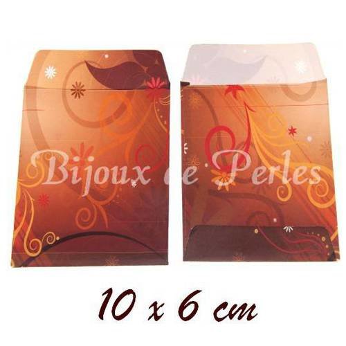 10 x pochette papier glacé cadeaux emco-09 ♥ motif arabesques orangées ♥ 