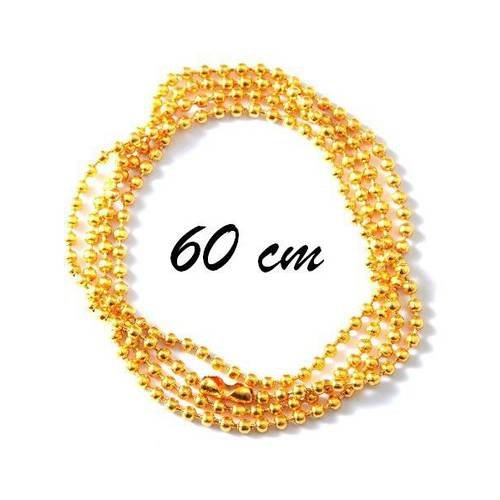 1 collier chaîne à bille 60cm métal couleur doré 