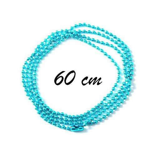 1 collier chaîne à bille 60cm métal bleu turquoise 