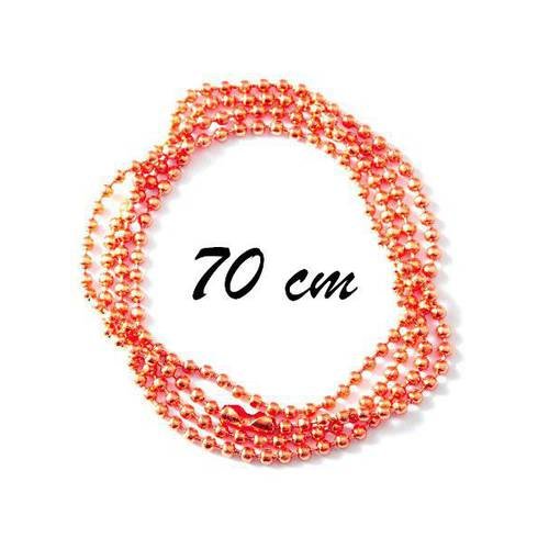 1 collier chaîne à bille 70cm métal couleur rose-orangé 