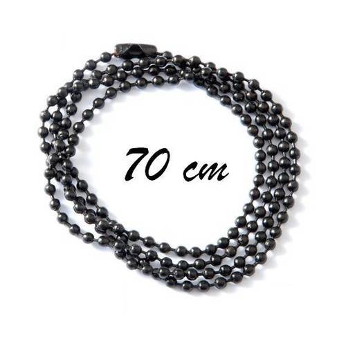 1 collier chaîne à bille 70cm métal couleur noir 