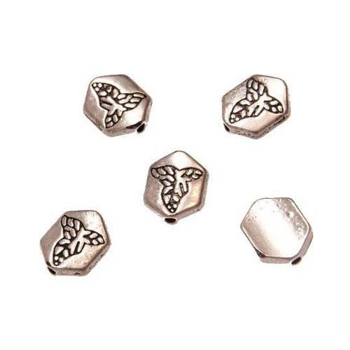 5 x perle intercalaire hexagonale métal argenté peme-129 