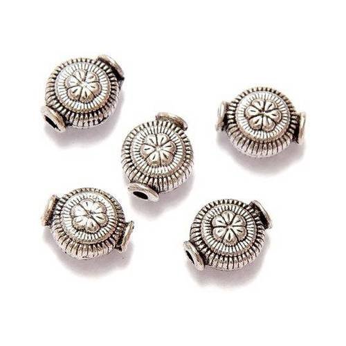 5 x perles intercalaires ronde plate 10mm métal argenté peme-119 