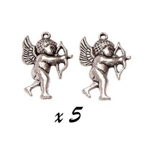 5 x breloque cupidon ange pendentif métal argenté brag-378 