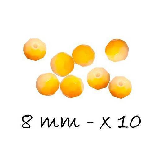 Perle verre ronde 8mm facette jaune-orangé et blanc opaque .  x10 peve-14 