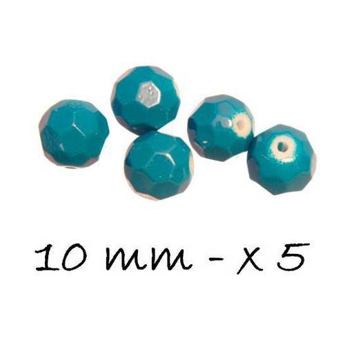 Perle verre ronde 10mm facette bleu denin opaque x5 . peve-11 