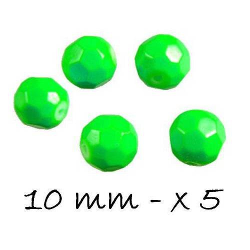Perle verre ronde 10mm facette vert opaque x5 peve-02 